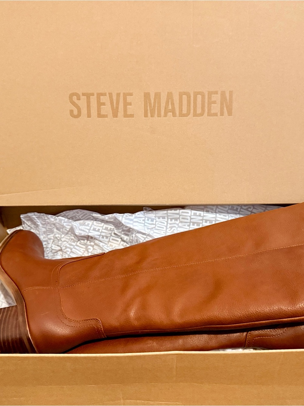 Steve Madden Leather Knee-High Riding Boots - Chestnut
